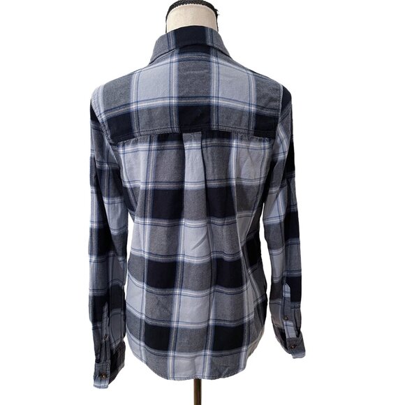 Abercrombie & Fitch Button Down Shirt | Navy Blue Plaid Flannel - Size S - Picture 2 of 12